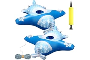 HyDren 2 Pcs Christmas Hanging Elf Ride Inflatable Airplane with Cotton Rope and Pump Easy to Install Elf Arrival Balloon Accessories Ideals Decorations(Blue and White)
