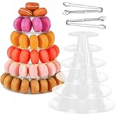 OMISTAR 2 PCS 6-Tier Clear Macaron Display Stands, Plastic Macaron Tray Tower with Stainless Steel Serving Tongs, Transparent Cupcake Dessert Stand for Weddings, Birthday Parties, Bakeries