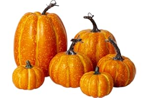 Oyydecor 6Pcs Assorted Sizes Artificial Pumpkins Decoration Harvest Fall Orange Pumpkins Fake Foam Pumpkins for Fall Autumn Decor Thanksgiving Halloween Decorations (Orange, 6pcs)