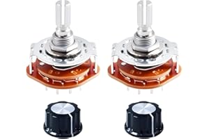 FOCMKEAS 2pcs RS25 Rotary Band Switch 1P4T 1 Pole 4 Position Band Channel Rotary Selector Switches 1 Deck Waveband switches with Knob for TV, Radio, Electronic Device