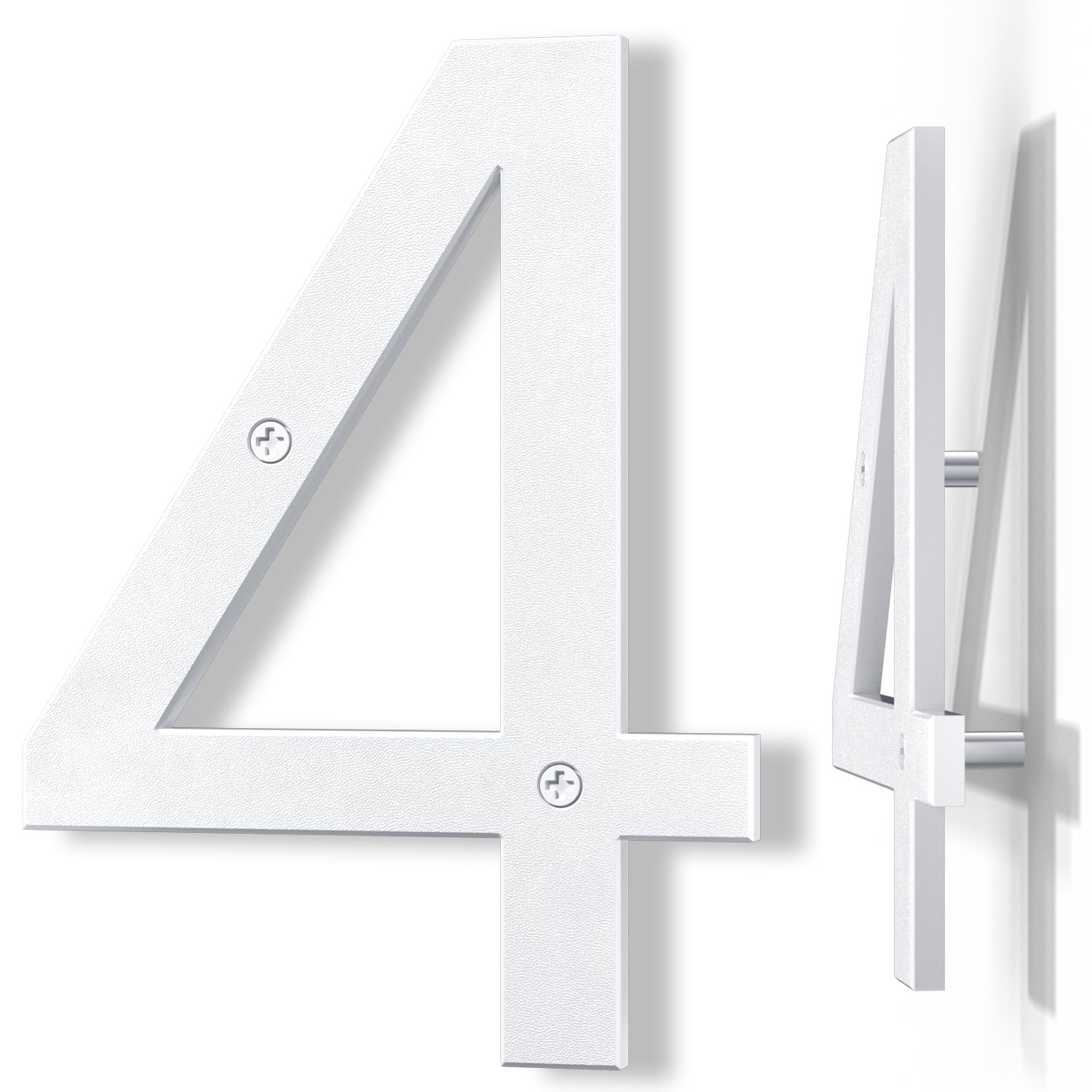 Yafimea 8 Inch White House Numbers, Large Floating Screw On Numbers with 3D Shadow Effect for Outside Wall Fence Gate, Weatherproof ABS Plastic (4)