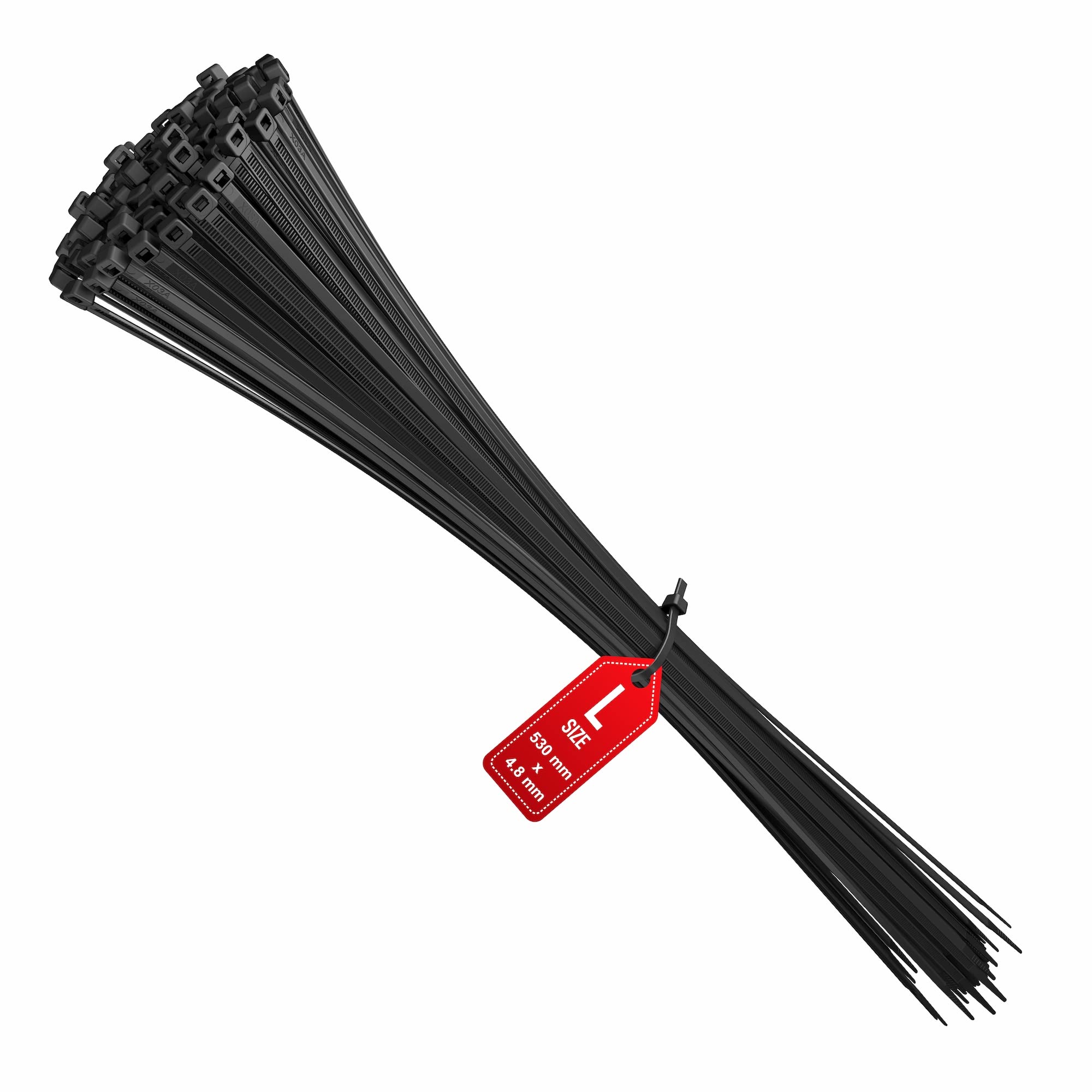 intervisio Heavy-Duty 530mm x 4.8mm Cable Zip Ties Long, Durable Professional UV Resistant 530 mm Wrap Nylon Large Cord for Cables Management, Indoor, Outdoor, Black, 100 Pieces