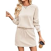 Womens Sweatsuits 2 Piece Set Crewneck Sweatshirts High Waisted Skort Skirts Tennis Running Tracksuits Shorts Sets