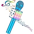 BlueFire 4 in 1 Karaoke Wireless Microphone with LED Lights, Portable Microphone for Kids, Great Toys for Kids, Girls, Boys and Adults (Blue)