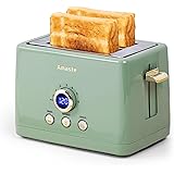 2 Slice Toaster, Retro Bread Toaster with LED Digital Countdown Timer, Extra Wide Slots Toasters with 6 Bread Shade Settings,