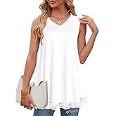 Afibi Women Summer Dressy V Neck Tank Top Loose Fit Flowy Sleeveless Shirt