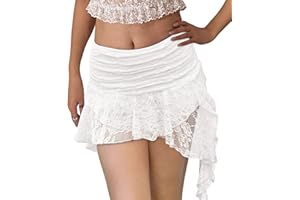 Kolagri Women Y2K Lace Mini Skirt Low Rise Pleated Ruffle Short Skirts Layered Flowy Asymmetrical Fairy Half Slip Skirt