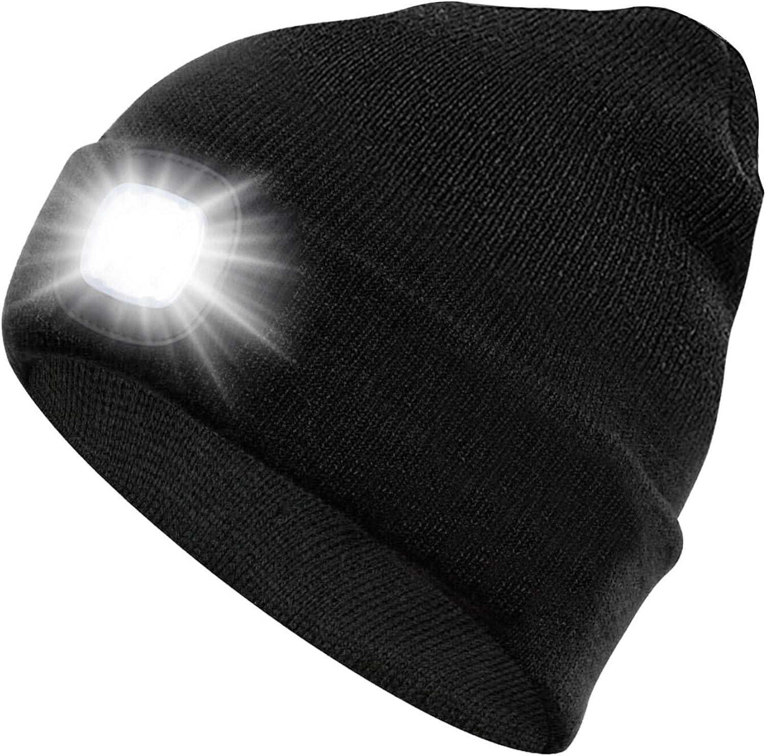 Sminiker Beanie Hat with Light Unisex USB Rechargeable Beanie Cap with Light Headlamp Beanie for Men Women, Teens Black