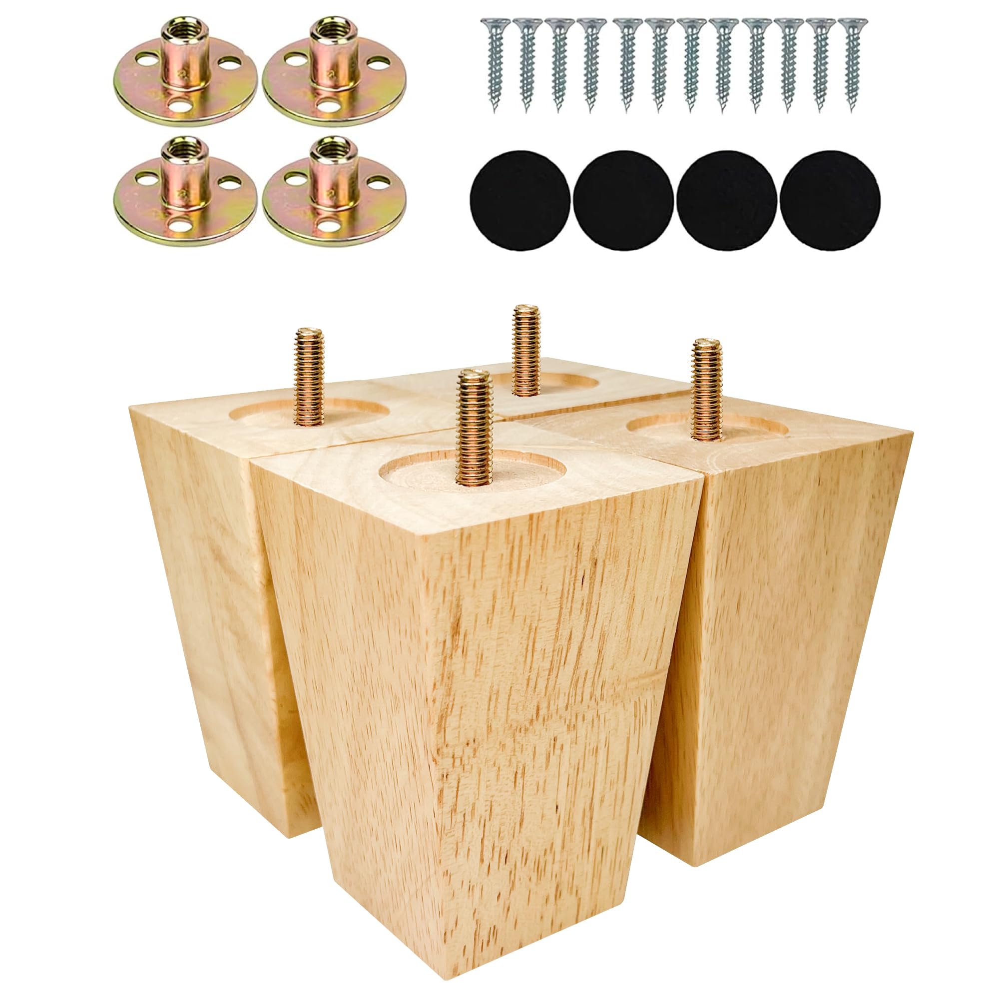 Photo 1 of Albo Wood Furniture Legs 4 inches, Heavy Duty Sofa Legs, Pack of 4 Square Couch Legs Covered with Clear Varnish, Sofa Replacement Parts, for Dresser Legs, Sideboard, Recliner Couch, Circle Chair