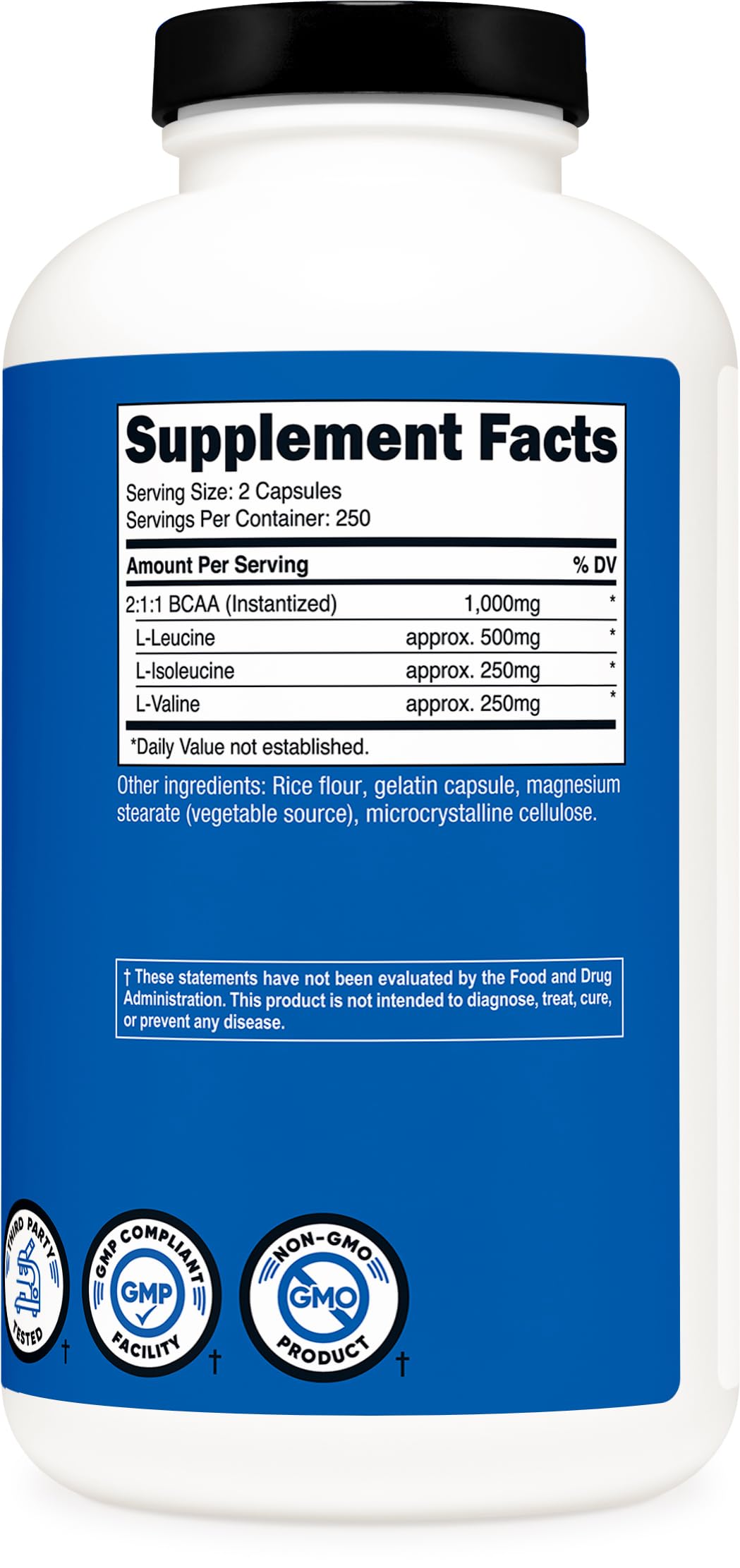 Nutricost BCAA 1000mg, 500 Capsules (250 Serv), 2:1:1 Branched Chain Amino Acids (500mg of L-Leucine, 250mg of L-Isoleucine and L-Valine)