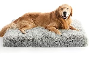 MIHIKK Large Dog Bed, Orthopedic Egg Crate Foam Dog Bed with Removable Washable Cover, Waterproof Dog Mattress Nonskid Bottom, Comfy Anti Anxiety Pet Bed Mat, 35x22 inch, Gray