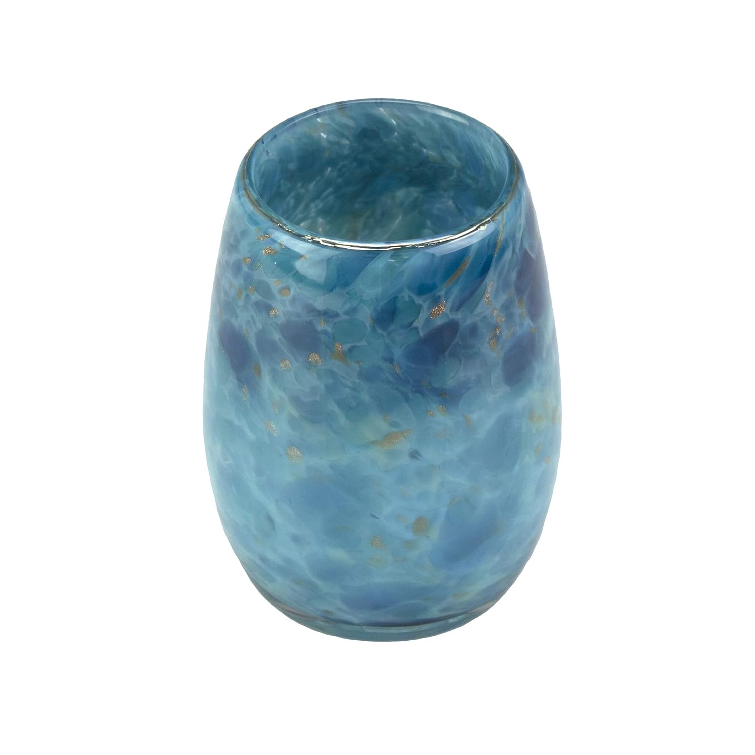 Home & Kitchen Votive Candle Holder Hand Blown Art Glass in Teal.Puget