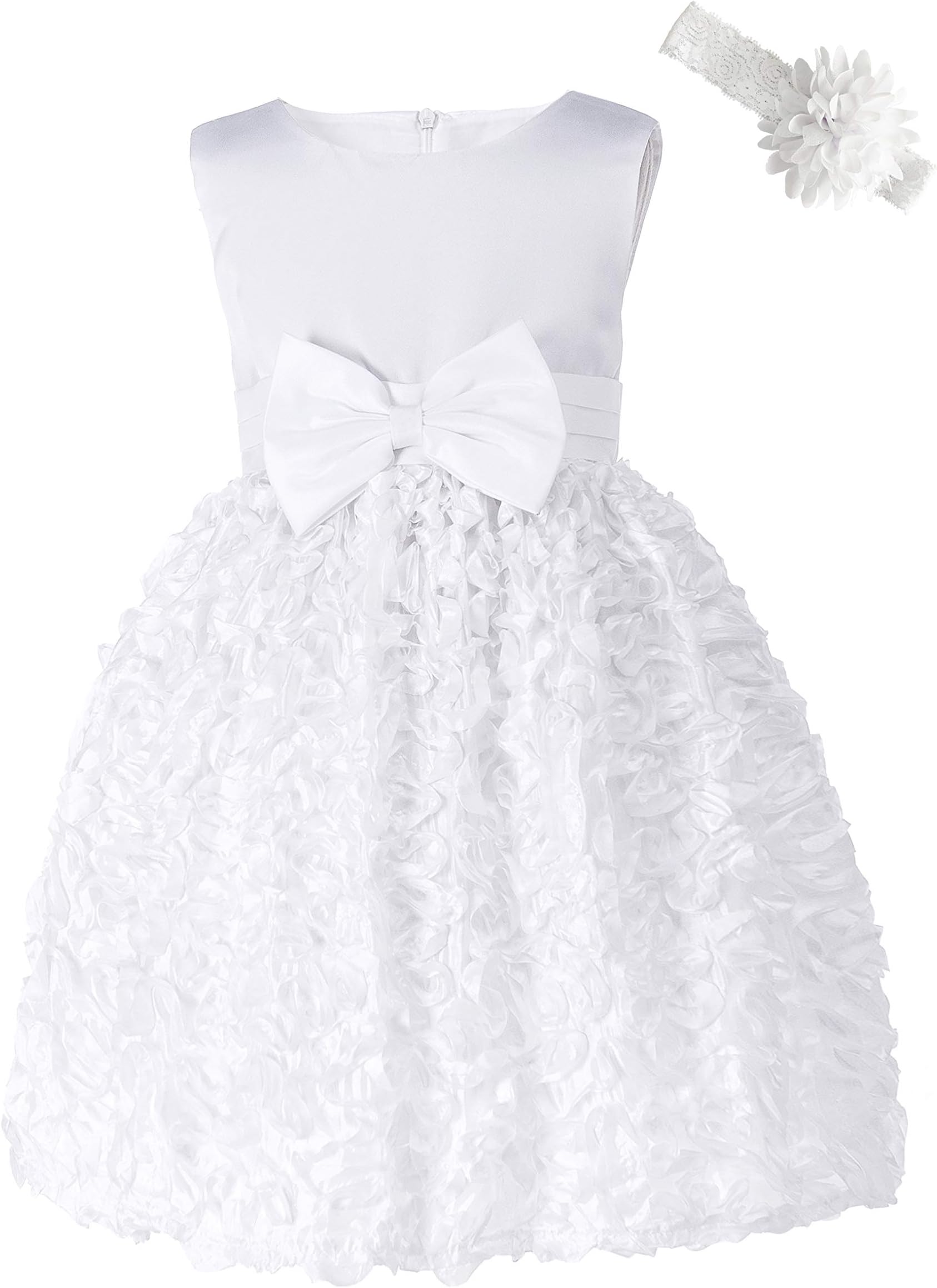 Baby Girls Embroideries Lace Flower Tutu Tulle Formal Birthday Wedding Party Gown Princess White Dresses with Headwear