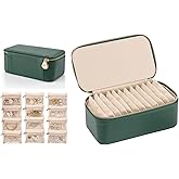 Vlando Travel Jewelry Box Organizer - 12 Small Velvet Zipped Pouches Pockets for Jewelries Necklaces Rings Earrings Sorting Storage, Dark Green