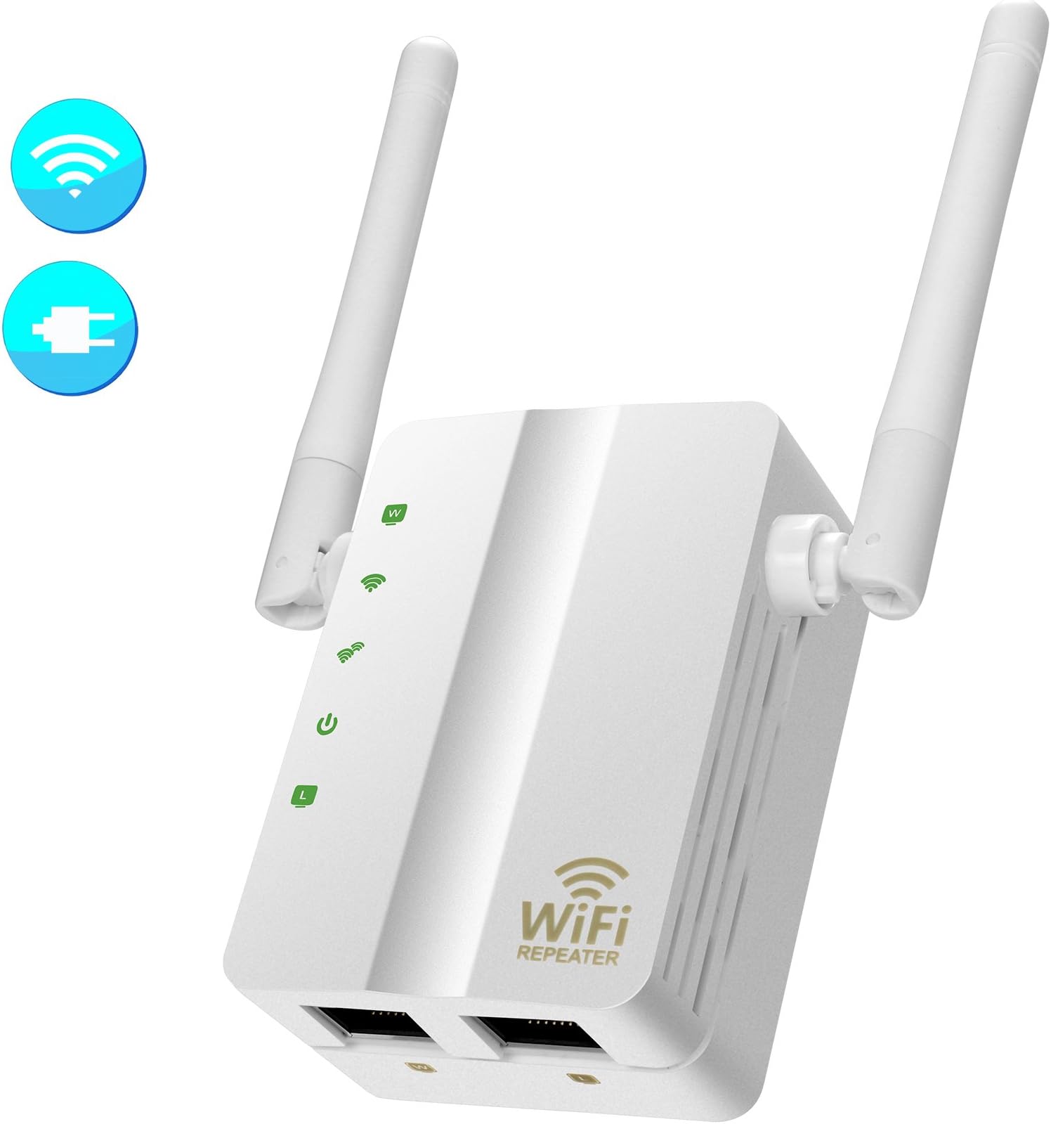 WiFi Extender, Pumoli WiFi-Repeater 300Mbps WiFi Range Extender Internet Booster Signal Wireless WiFi Extender 2 External Antennas to WiFi Coverage. (White)