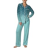 Ekouaer Pajamas Women's Long Sleeve Sleepwear Soft Button Down Loungewear Pjs Lounge Set Nightwear XS-XXL