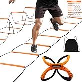 ALPHAWORX Agility Ladder, Agility Training Equipment, Soccer Speed Ladder, Football Footwork Ladder, Workout Ladder for Kid Adult, Foldable Instant Set-up &amp; Tangle-Free &amp; Carry Bag(4/8/8+4/12 Rung)