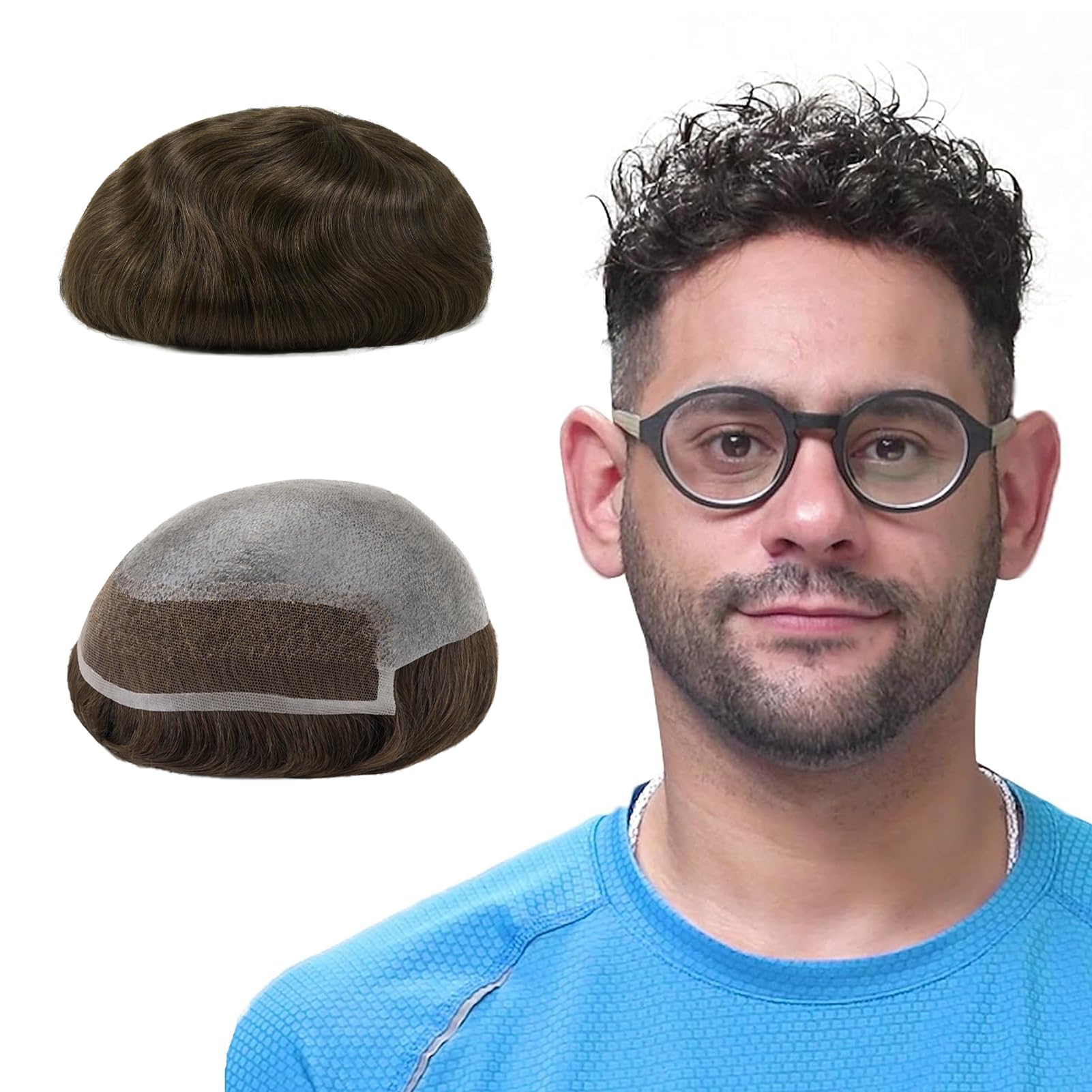 Lordhair Human Hair System for Men, 0.08mm Super Thin Skin Men's Toupee with French Lace Front, Base Size 8x10 inch Medium Density Hairpiece for Hair Loss Men