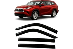 OLLTOZ 2020-2025 Tape-On Side Window Visor Deflectors for Toyota Highlander LE XLE XSE Hybrid Smoke Tinted Rain Guards 2020 2021 2022 2023 2024