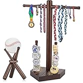 ASTROLIN Baseball Ring & Drip Necklace Holder, Wooden Baseball or Softball Ring Display Holder with Baseball Stand, Baseball Accessories Decor, Men Gift for Baseball Players and Lovers