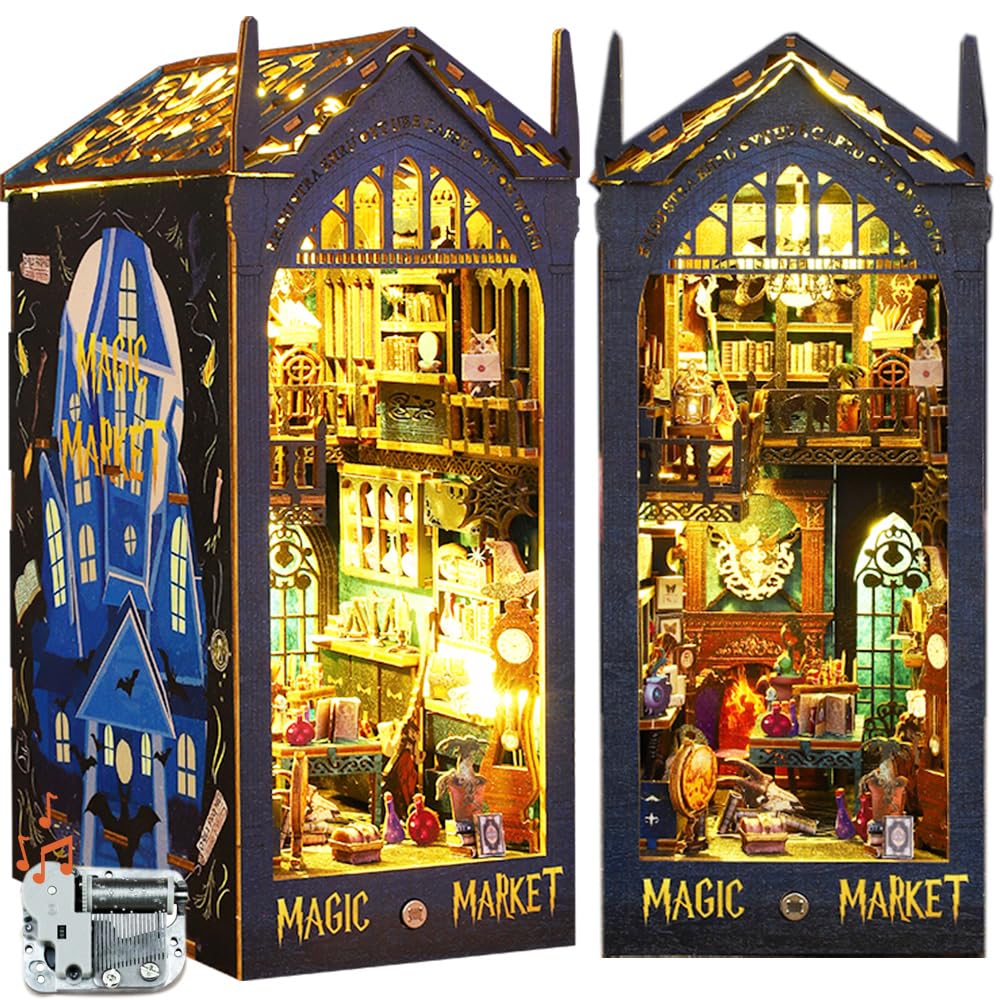 Amireed Detective Study Book Nook Kit - DIY Miniature Bookshelf Decor With Sensor Light