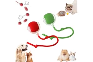 BAAOP 2 PCS Rollie Pet Smart Chase Ball, 360° Interactive Cat Ball Toys for Indoor Cats & Dogs, Rollie Pet Chase Pet Toy Ball with String, Smart Automatic Rotating Rolling Balls (Green+Red)