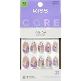 Kiss Core, Press On Nails, Nail glue included, 'Stay In Touch', Multicolor, Medium Size, Almond Shape, Includes 32 Nails, 2g Glue, 1 Manicure Stick, 1 Mini File
