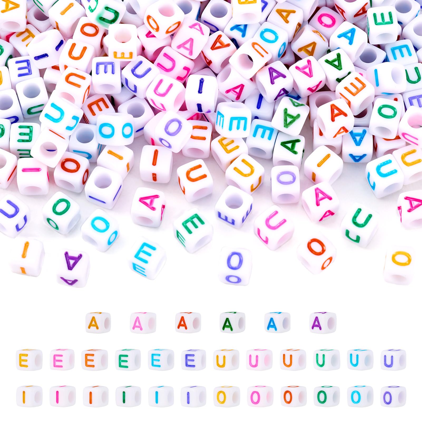 PandaHall 500pcs Cube Acrylic Alphabet Beads 6mm Square Cubic Vowel Beads with Initial Letter A E I O U for DIY Crafts Jewelry Making