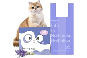 KROPBOM 125 Count Cat Litter Bags Lavender Scented with Handles, Disposable Litter Bags for Pet Poop, Extra-Thick Kitty Waste Bags Easy Tie Leak-Proof Strengthen