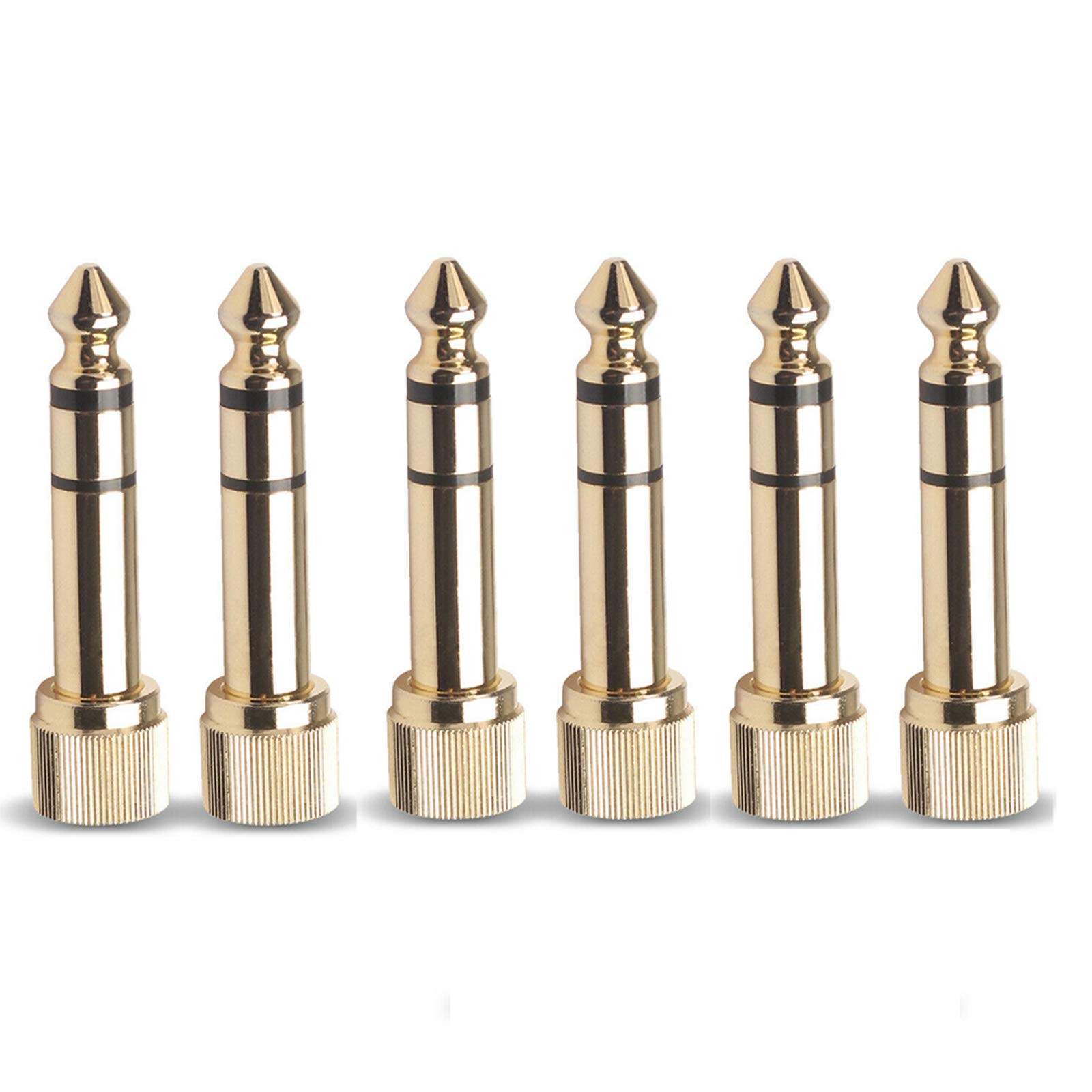 winwill 6pcs Jack Gold-plated 6.35mm Male to 3.5mm Female Plug Connector Audio Screw Adapter, Male 1/4" to Female 1/8" Screw-On Adapter