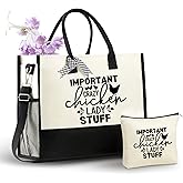 InnoBeta Chicken Lover Gifts for Women, Canvas Tote Bag on Christmas or Birthday, Tote with Top Zipper Closure and Shoulder Strap