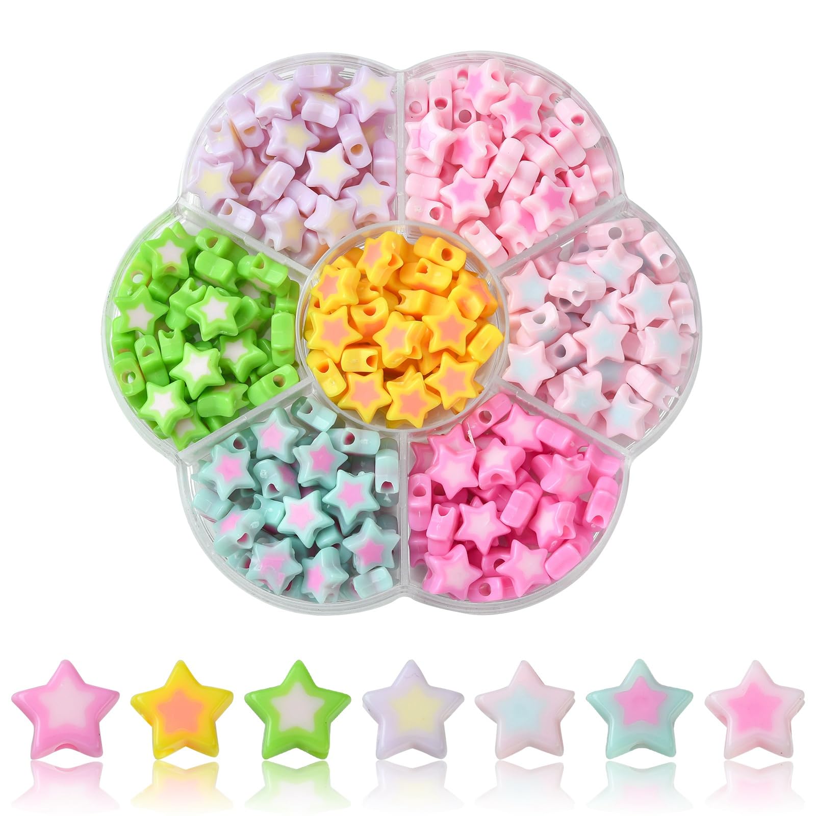 UR URLIFEHALL 245 Pcs 7 Styles Acrylic Star Beads Colourful Five Pointed Star Shaped Beads for DIY Jewellery Crafts Home Gift Decor
