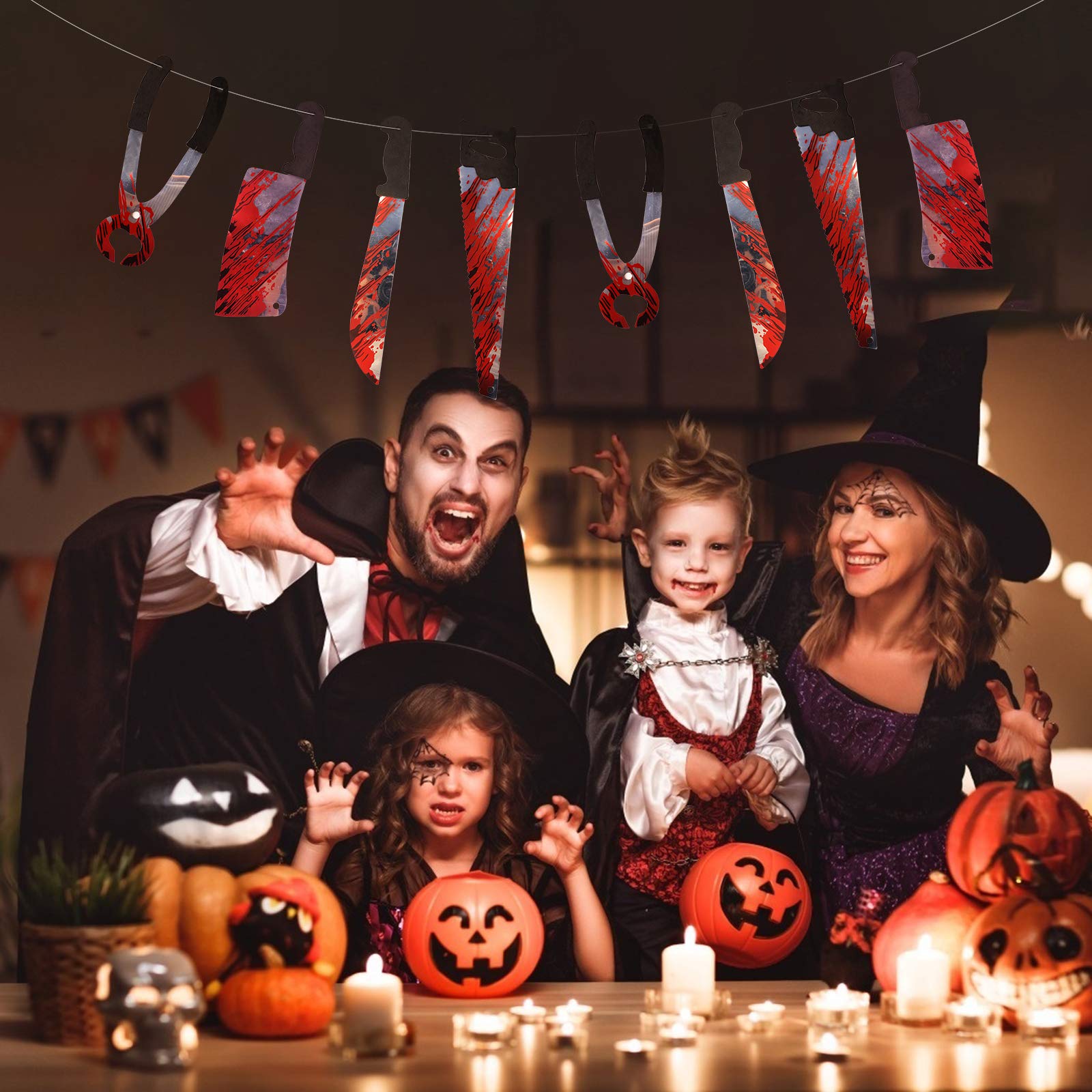 ZERHOK Bloody Weapon Garland, 2pack Halloween Hanging Decorations Fake Torture Blood Knives Banner Photo Props for Halloween Fright Night Haunted House Themed Party Decor