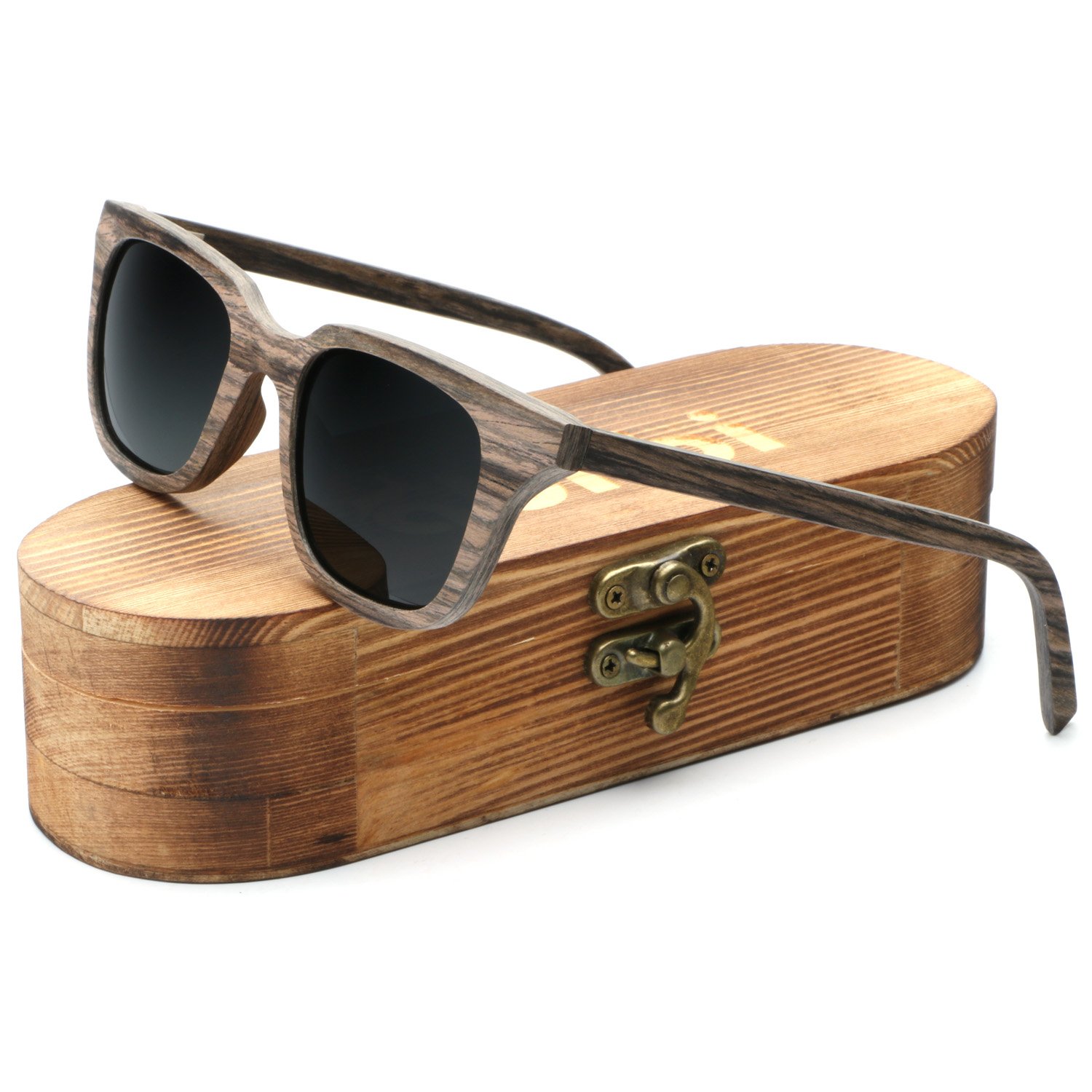 Ablibi Men\'s Unique Swiss Walnut Wood Sunglasses Womens Polarized Shades in Wood Case