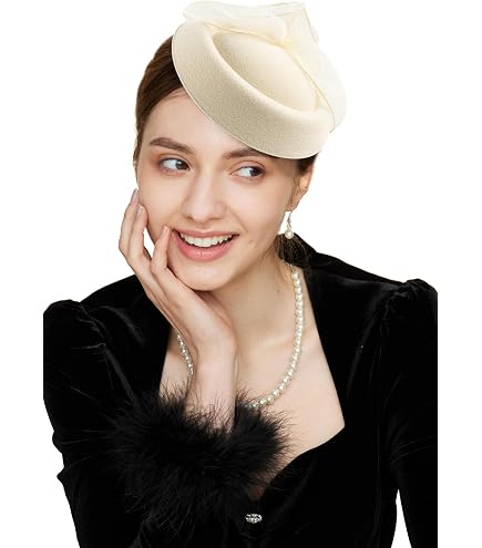 Black Wool Felt French Beret Fascinator Pillbox Hat For  display picture 2