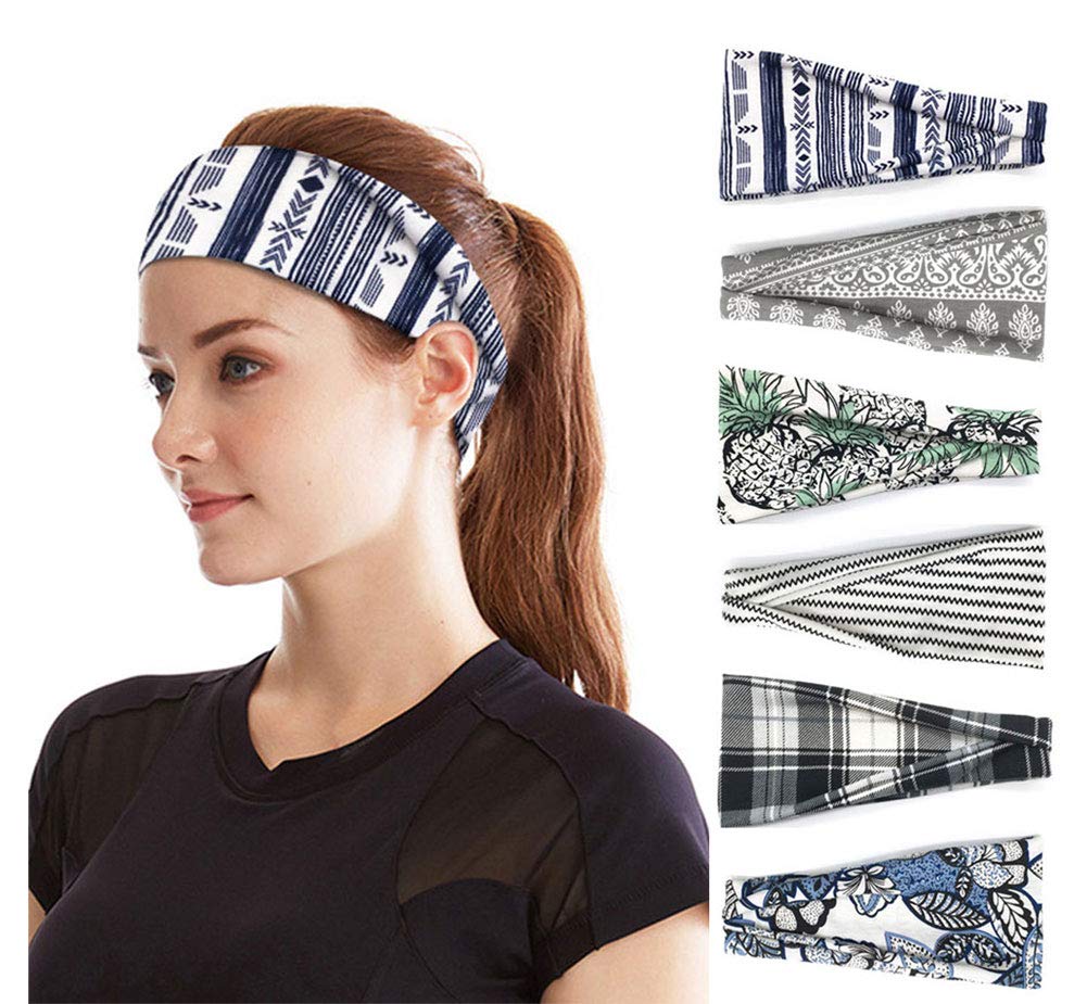 PLOVZ 6 Pack Women's Yoga Running Headbands Sports Workout Hair Bands (Set 15)