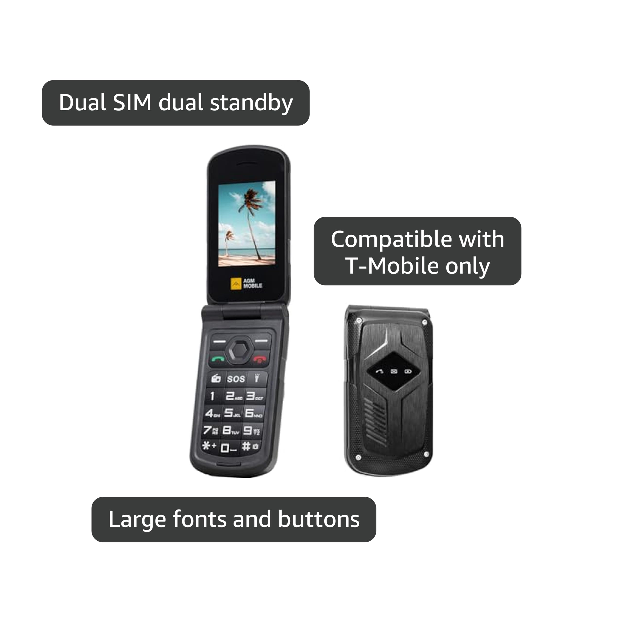 AGM M10 Rugged Basic Flip Phone, 4G Feature Cell Phone, Simple Mobile Phones, Waterproof & Drop-Proof, Pocket-Sized, SOS Button, Speed Dial, 98dB Speaker, Large Fonts & Big Buttons, for T-Mobile ONLY
