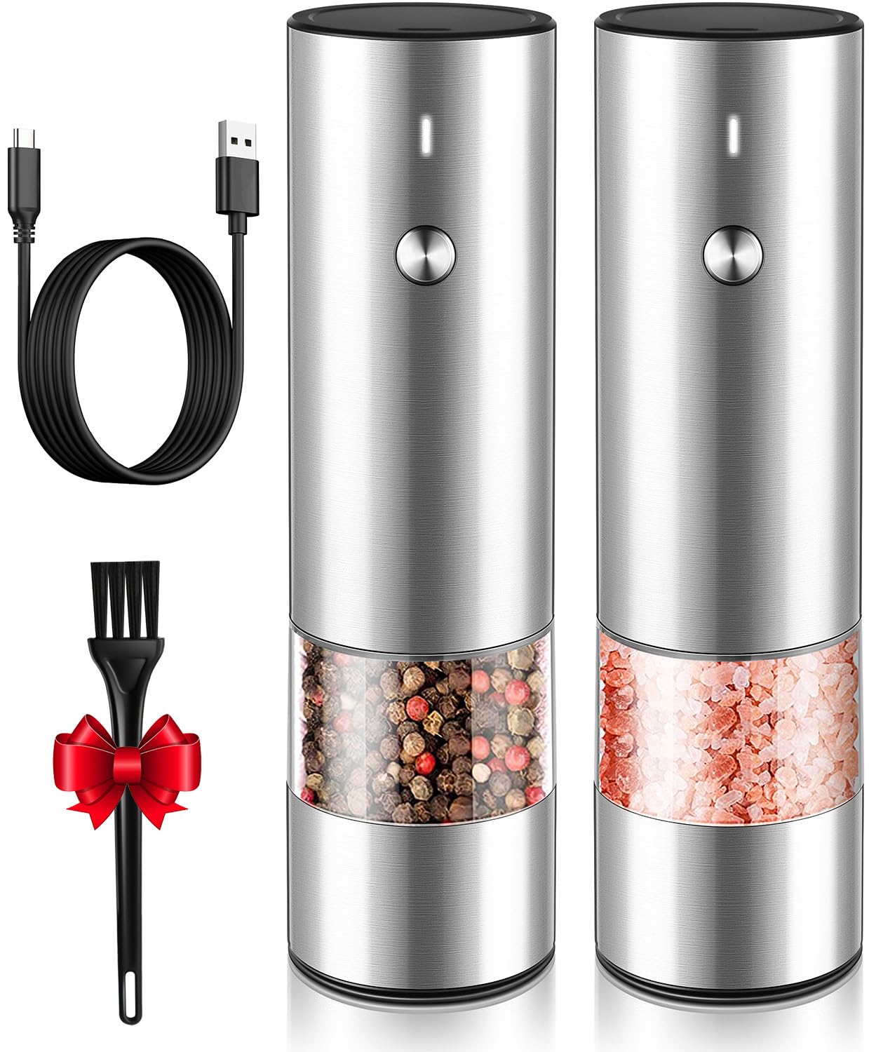 Photo 1 of Electric Salt and Pepper Grinder Set - USB Rechargeable - Durable Modern Style - Automatic Black Peppercorn & Sea Salt Spice Mill Set with Adjustable Coarseness & LED Light Refillable