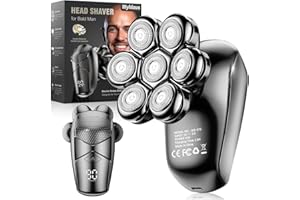 Head Shavers for Bald Men, Wyklaus Detachable Head Shavers 5-in-1 Electric Razor IPX7 Waterproof Dry Wet Shaving for Men Women,7D Rotary Shaver Grooming Kit with LED Display, USB Rechargeable