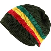 Armycrew Long Slouchy Striped Jamaica Rasta Winter Knit Cotton Dreadlock Beanie Hat
