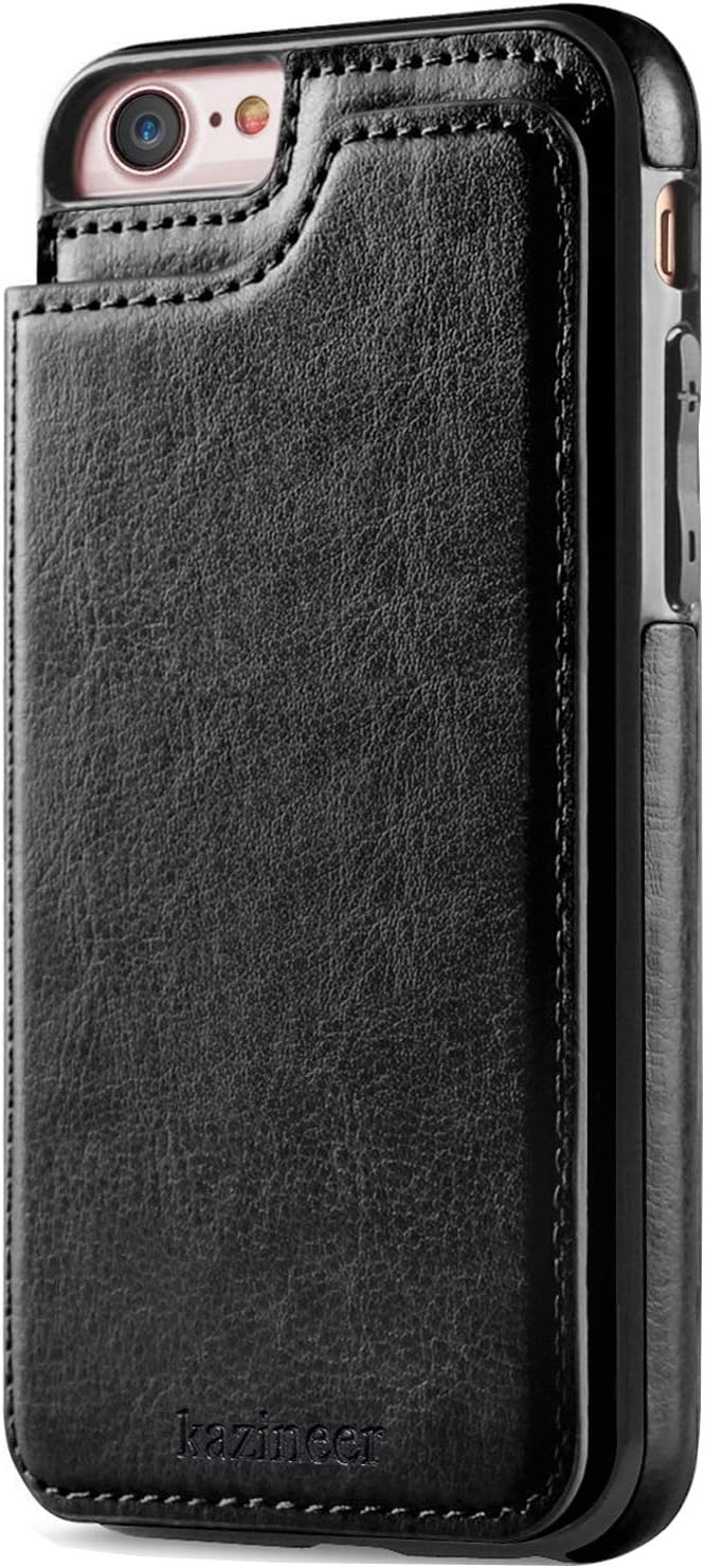 kazineer iPhone 6 Case, iPhone 6S Case, Black Leather Slim Back Cover with Credit Card Holder Protective Case [Compatible with magnetic car mount] for Apple iPhone 6 / iPhone 6S Cover