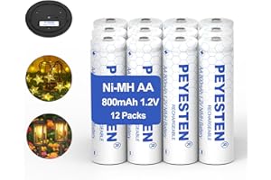 PEYESTEN AA Rechargeable Batteries Ni-Mh 800mAh 1.2V, Double AA Batteries for Solar Lights, Garden Lights, Pack of 12, Pre-Ch