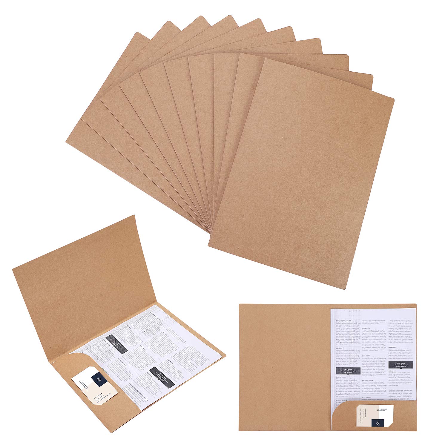 10Pcs A4 Kraft File Folders Foolscap Square Cut Folders Office Insert Presentation Document Folder Holder Reports Project Folders Portfolio Paperwork Organiser with Cards Slot for Office School Travel