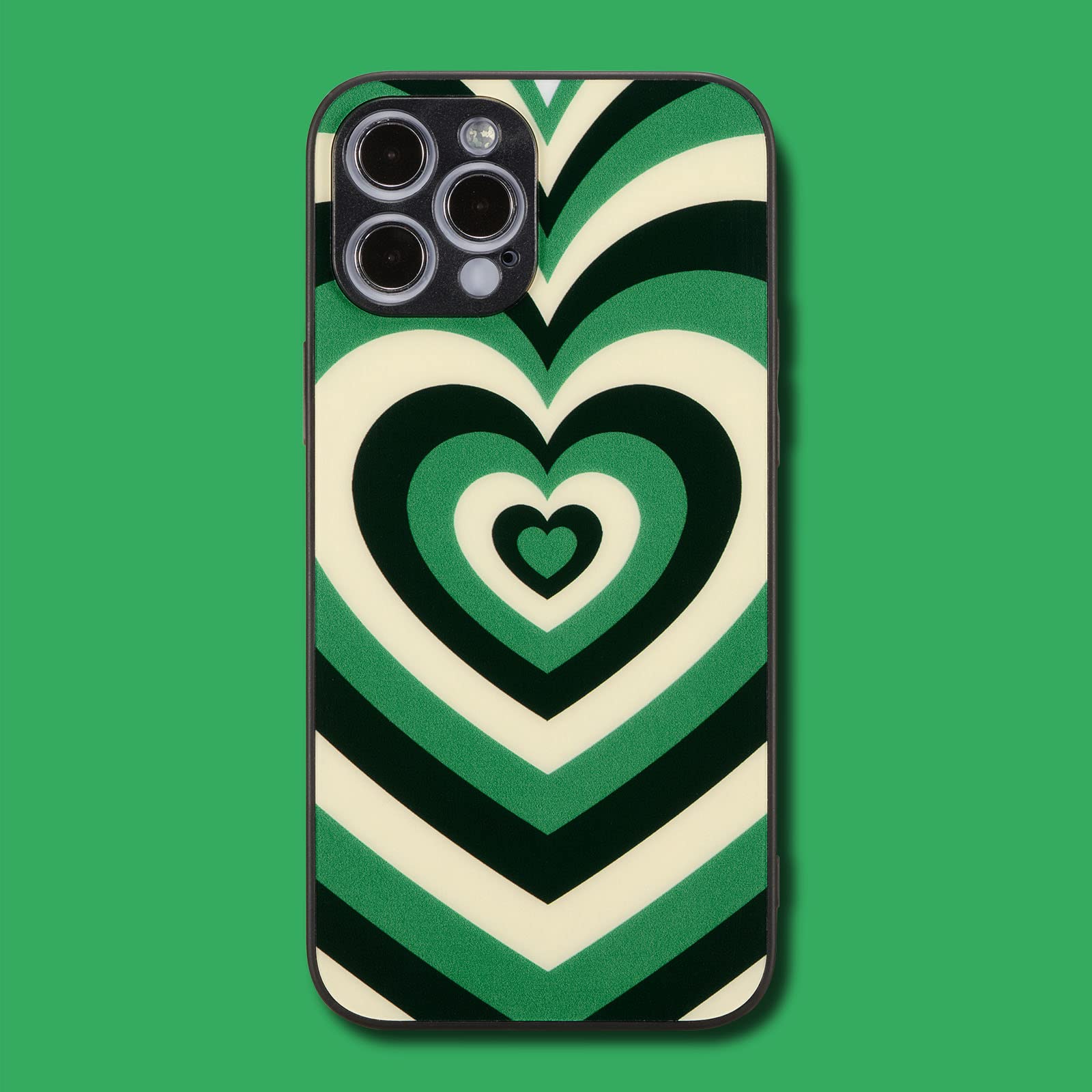 EYZUTAK Case for iPhone 12 Pro Max 6.7 inch, Love Heart Silicone Shell Valentines Multi-layer Heart Latte Brown Pattern Design for Women Girls Shockproof Slim Soft TPU Protective Case - Green