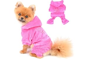 SELMAI Dog Hoodies Jumpsuit for Small Dog Cat Puppy Rhinestone Crown Soft Velvet Winter Hooded Pajamas Tracksuit Outfits Sportswear Jacket with Hat Training Outdoor Pink XS
