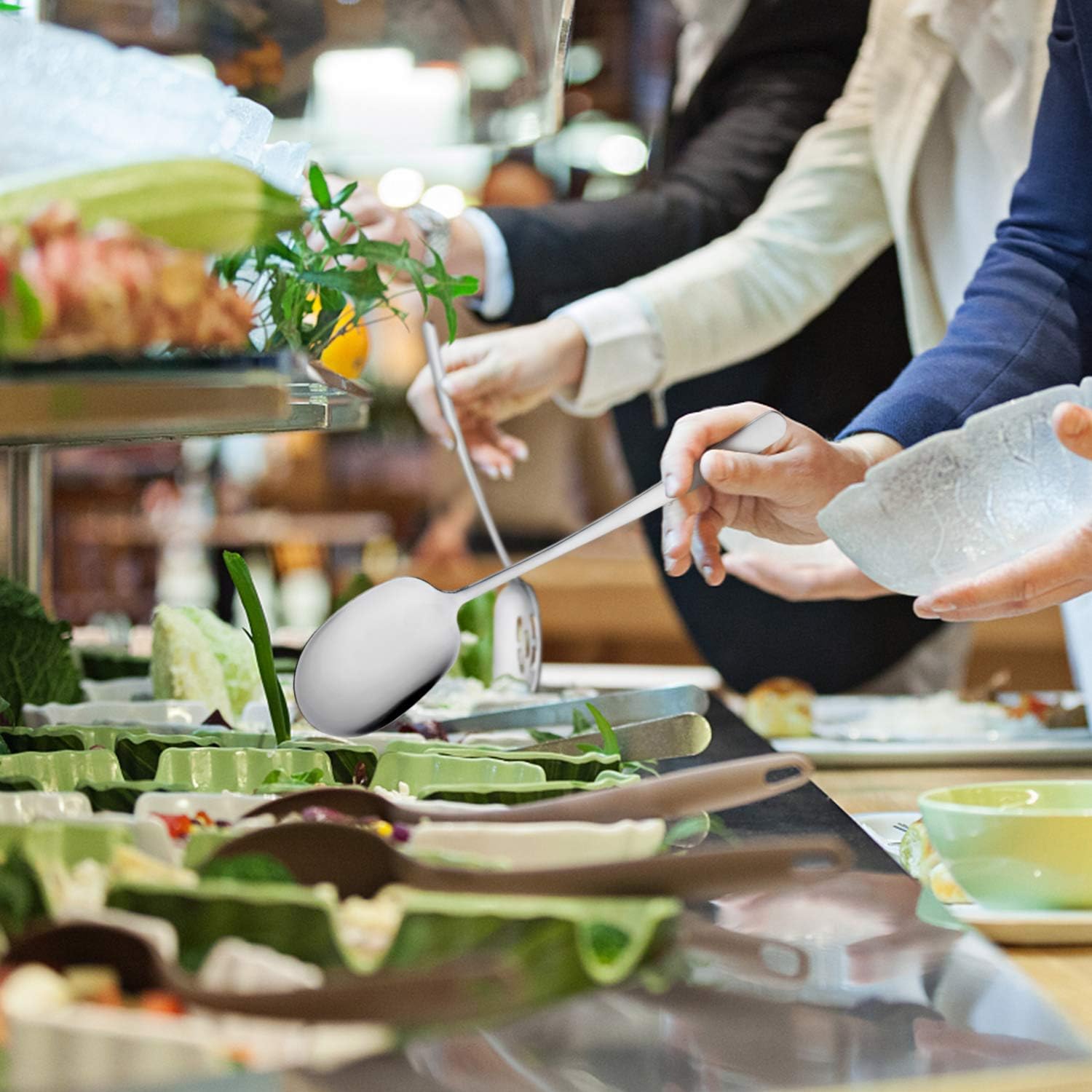 SOLEADER X-Large Serving Spoons Set, 12 Inch Slotted Spoon and Serving Spoon, Premium Spoons Silverware, Cooking Spoon, Pasta Spoon, Mixing Spoon, Foodgrade 18/8 Stainless Steel, Pack of 2: Kitchen & Dining