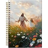 bitCNY Christian Notebook – Jesus and Child Among Flowers – Inspirational Spiritual Journal with Colorful Garden – Gift for Christian Women & Girls, Spiral Bound 5.5x8.3 Inches