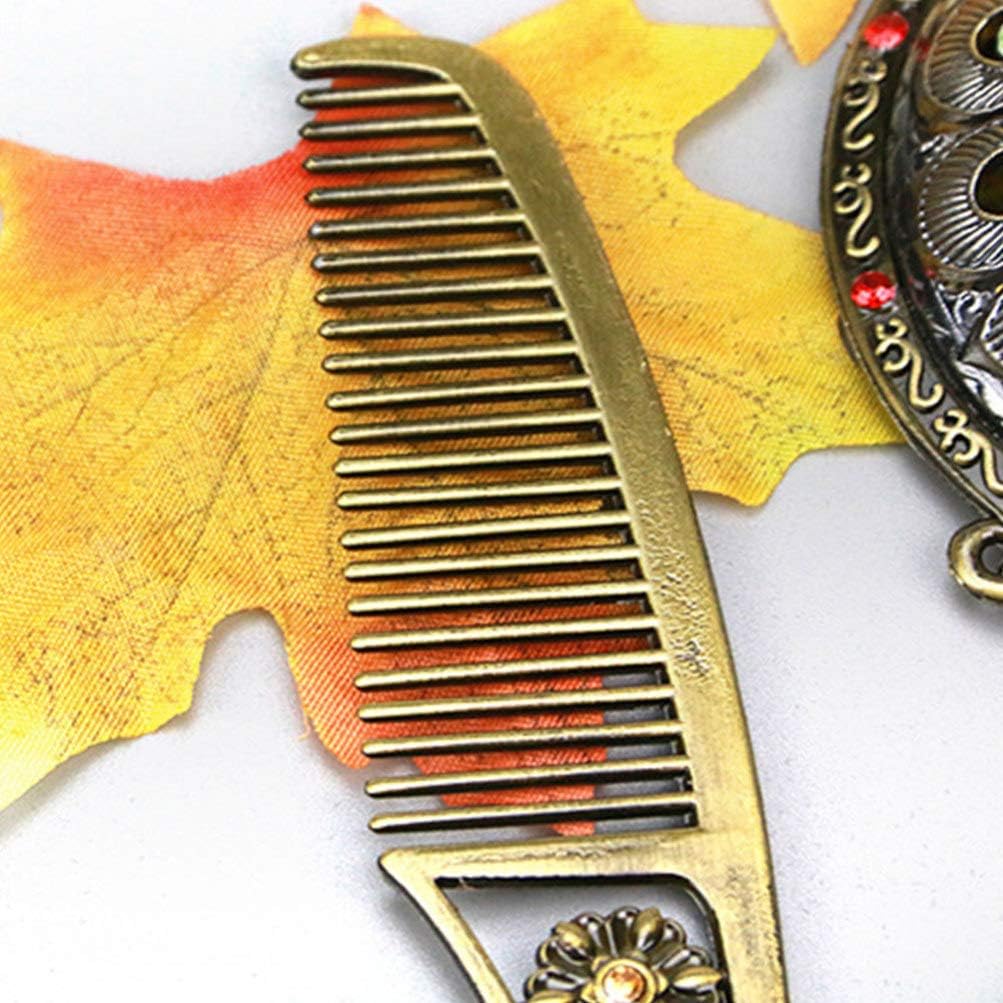 Minkissy Metal Mirror Comb Retro Comb Antique Mirror Vintage Mirror Comb Set for Lady Woman Christmas Birthday Gift (Mixed Pattern) - Image 3
