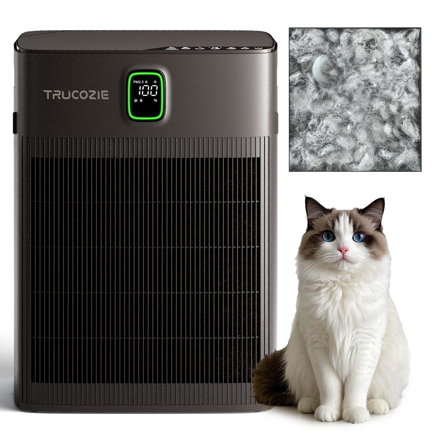 Photo 1 of ***POSSIBLY FOR PARTS/ HAS DAMAGES (BENT)/ MISSING FILTERS*** Trucozie T554 Air Purifier for Home Up to 2000 Ft² in 1 Hr with Washable Pre-Filter, Air Purifier for Home Pets with PM 2.5 Air Quality Display, Sleep Mode for Allergies, Dust, Smoke, Grayish B