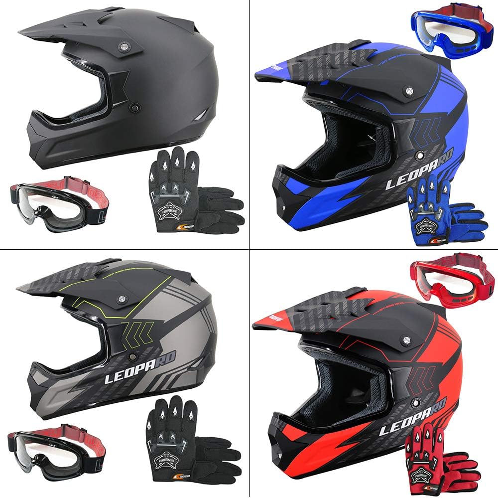 LeopardLEO-X307 Motorbike Motocross Helmet + Gloves + Goggles MX Quad ATV Sports Enduro Crash Helmet ECE 22.05 Certified